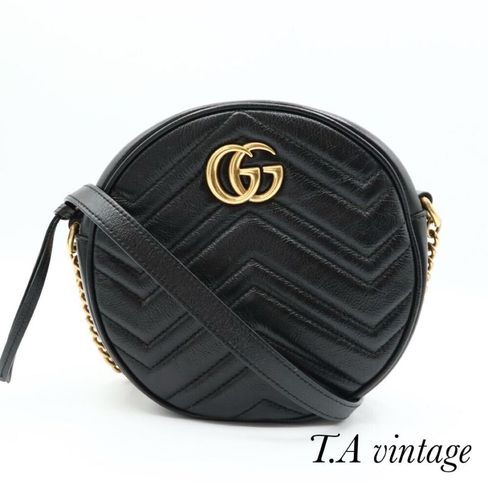 GUCCI Quilted Leather GG Marmont Shoulder Bag Black